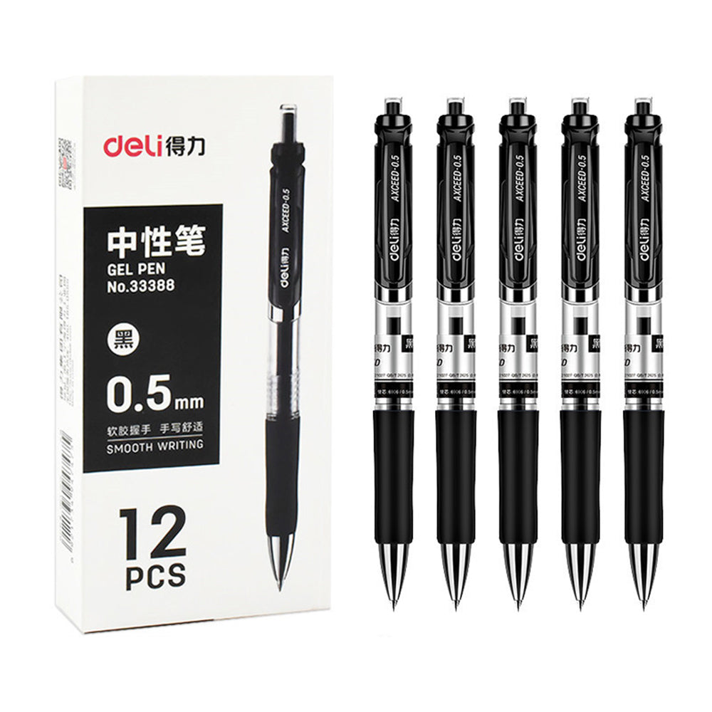 DELI 33388 12Pcs 0.5mm Press Retractable Gel Pen Office School Supplies - Black DELI 33388 12Pcs 0.5mm Press Retractable Gel Pen Office School Supplies - Black